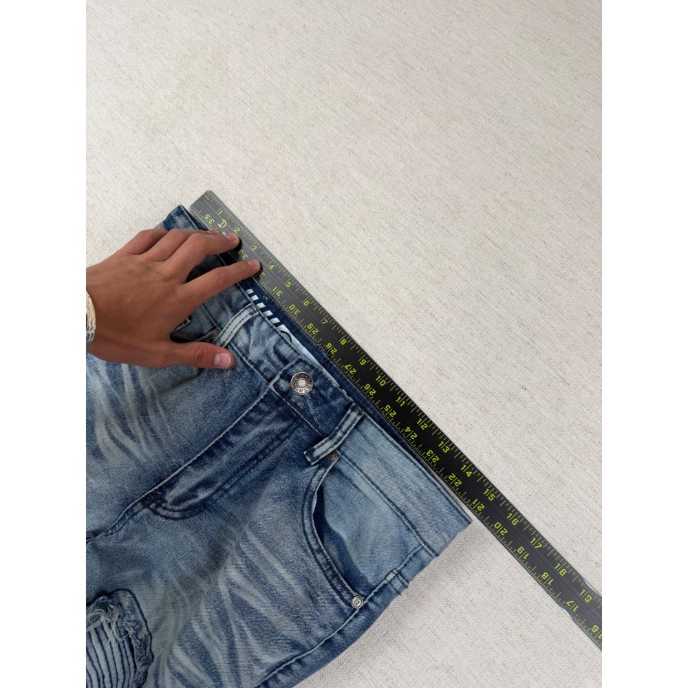 GSTR Raw Mens Blue Distressed Moto Biker Jeans Slim Fit Ribbed Stacked 30x30 - Picture 8 of 11